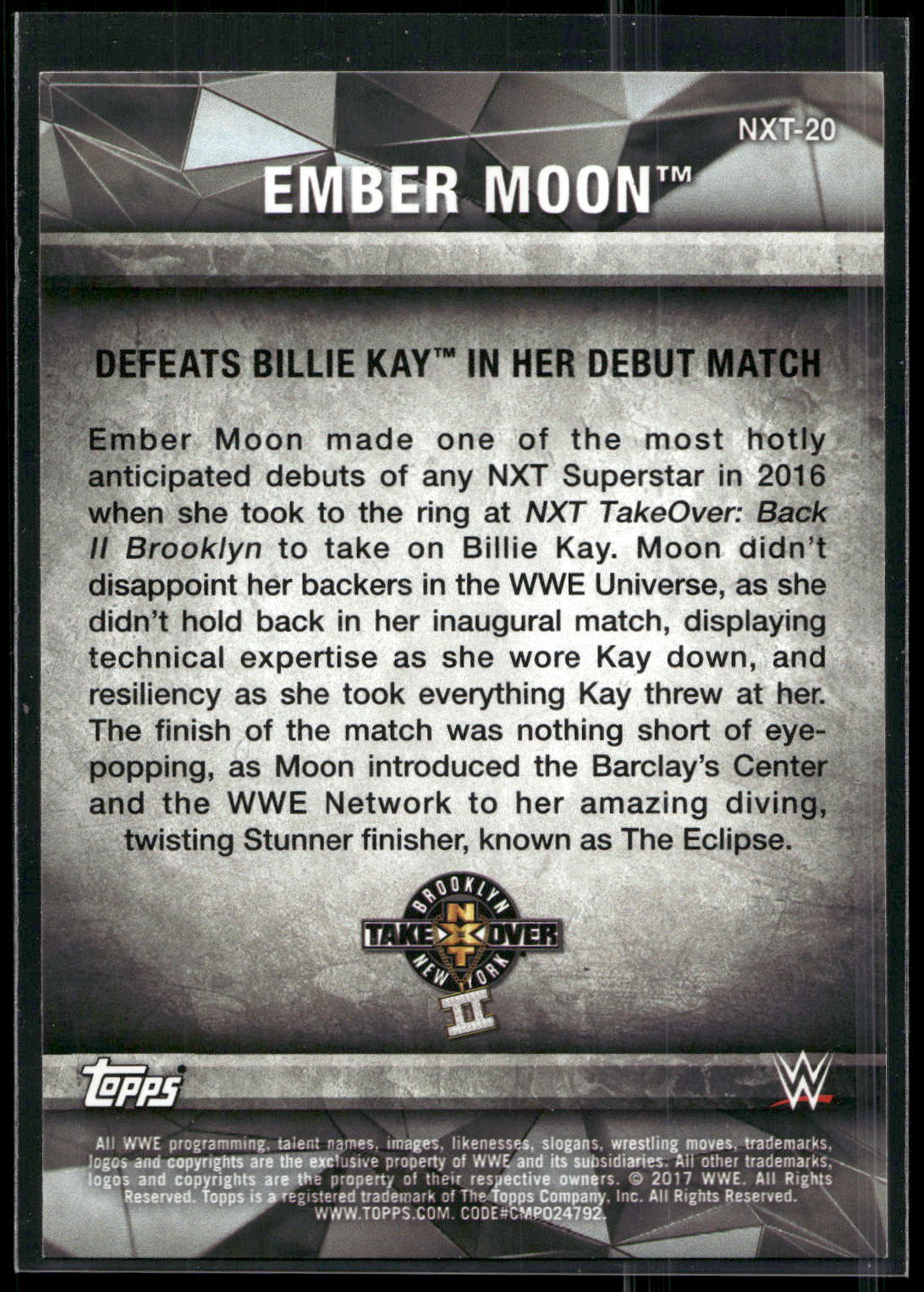 2017 Topps WWE Women's Division #NXT-20 Ember Moon NXT Matches and Moments