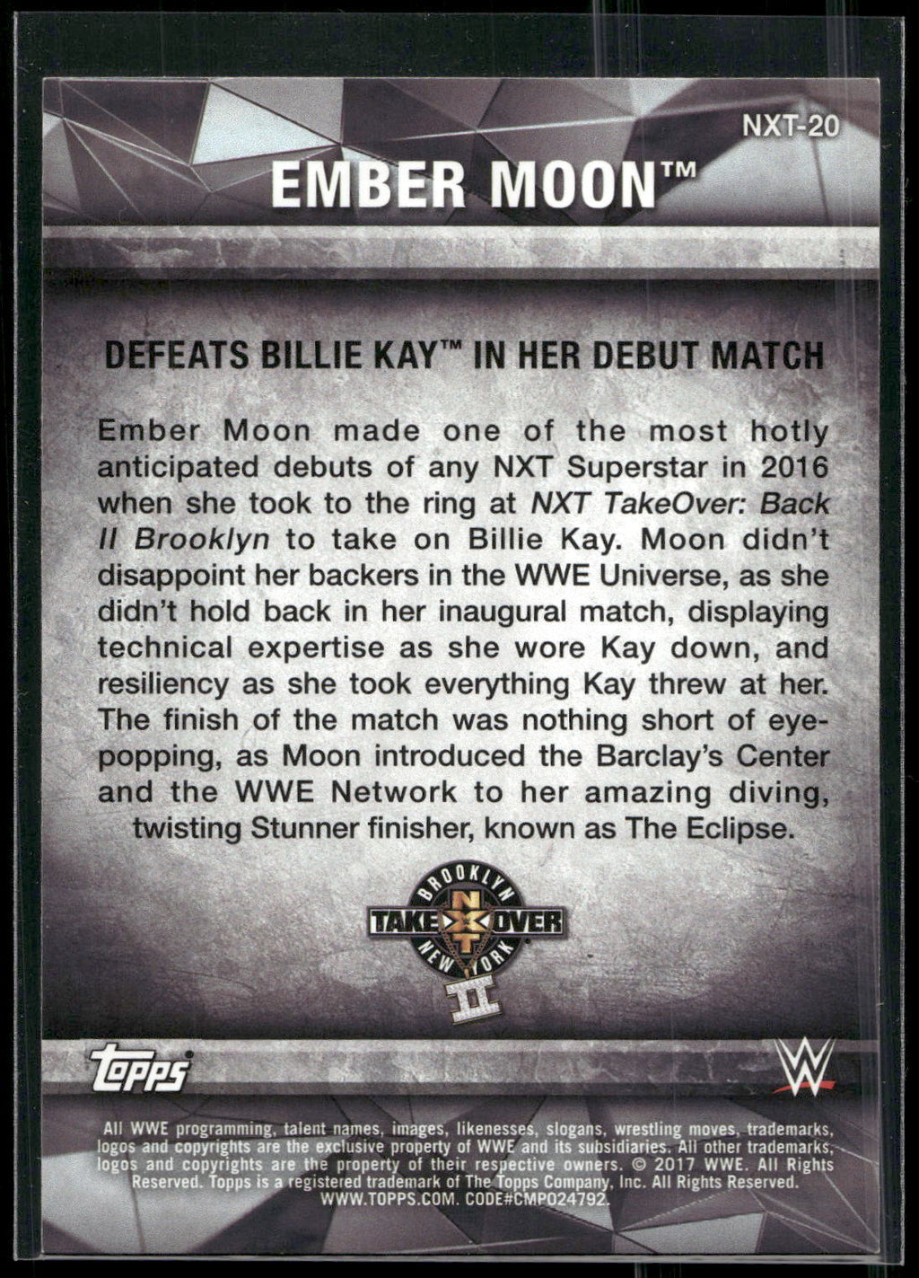 2017 Topps WWE Women's Division #NXT-20 Ember Moon NXT Matches and Moments