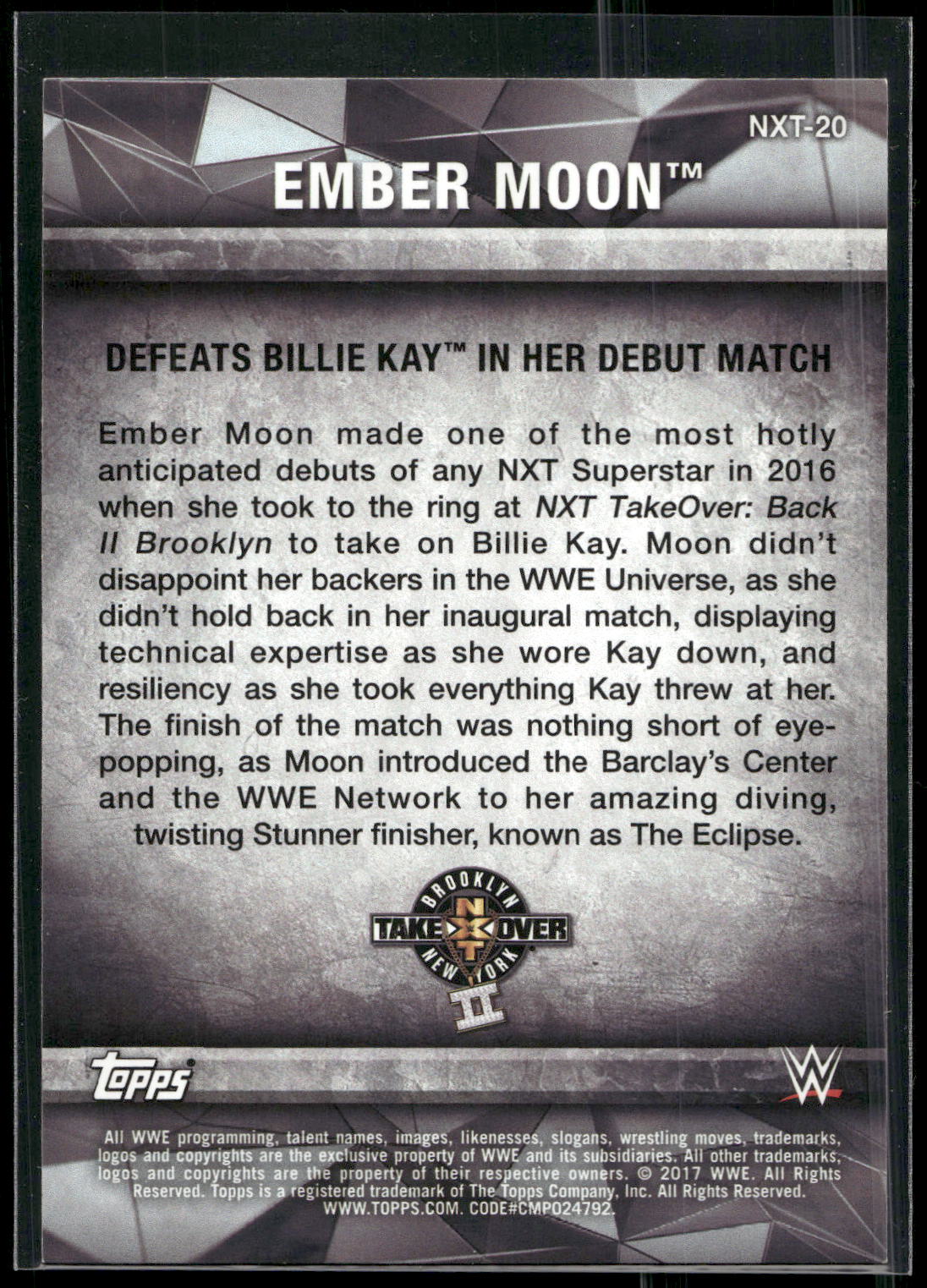 2017 Topps WWE Women's Division #NXT-20 Ember Moon NXT Matches and Moments