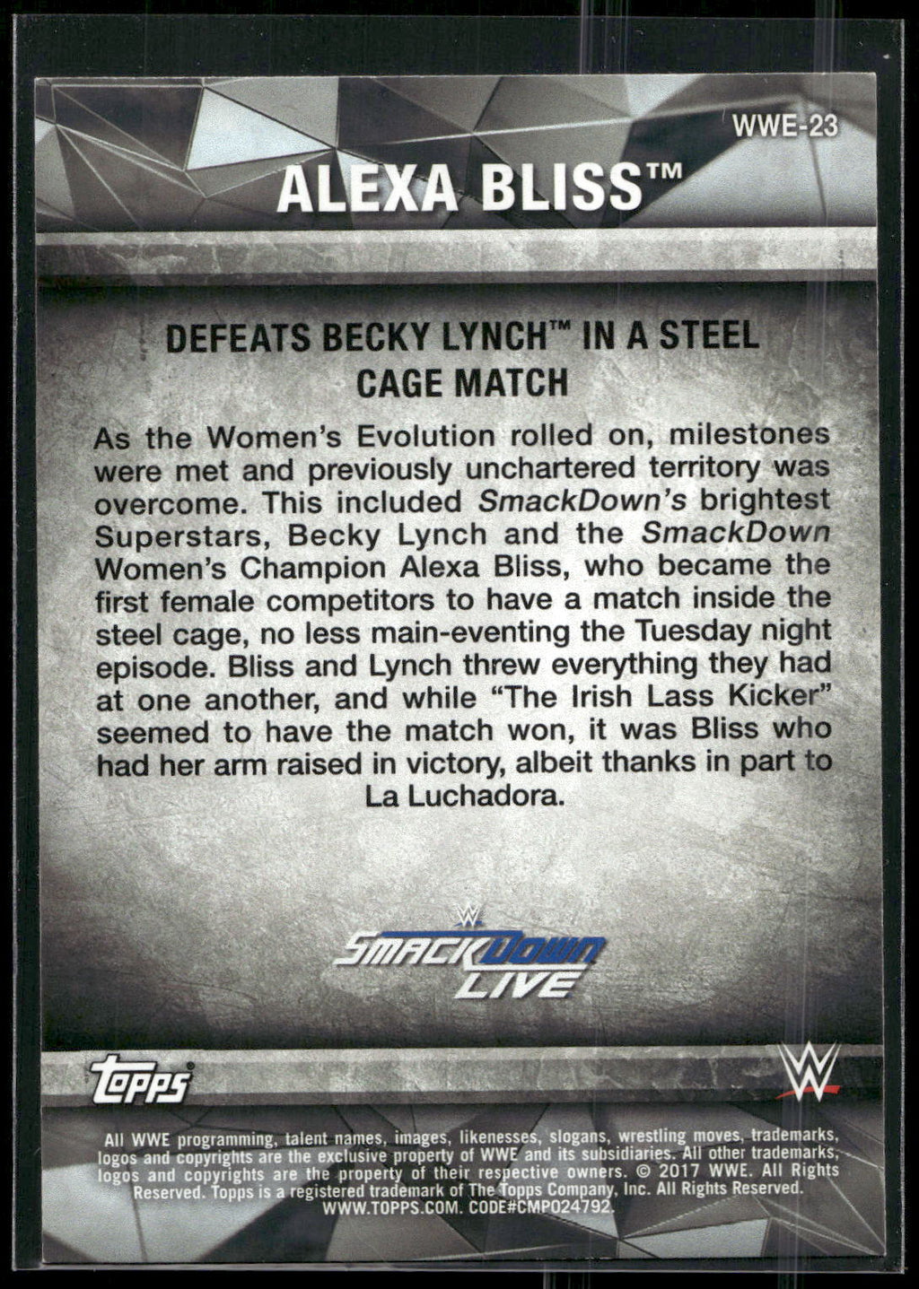 2017 Topps WWE Women's Division #WWE-23 Alexa Bliss WWE Matches and Moments