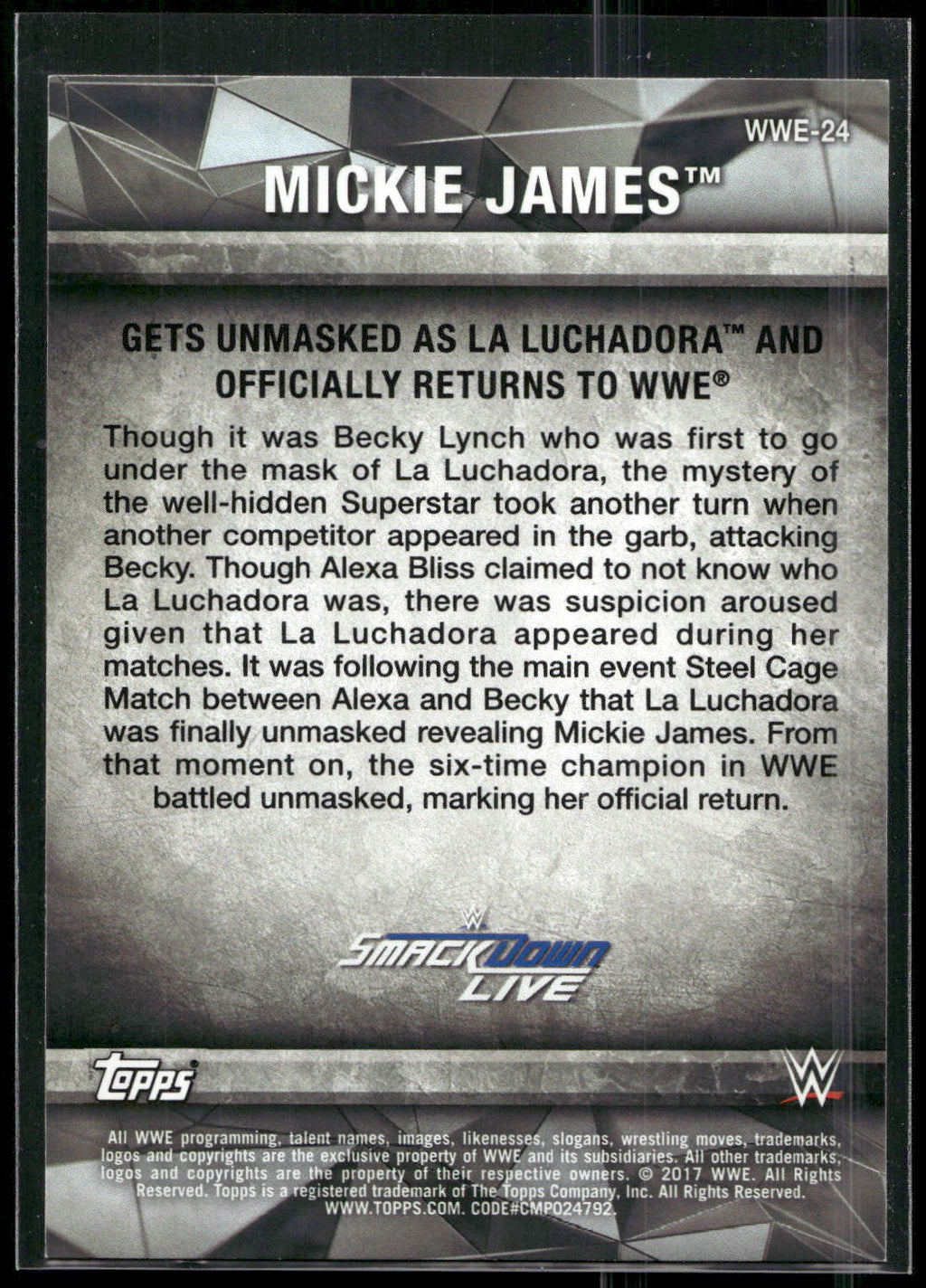 2017 Topps WWE Women's Division #WWE-24 Mickie James WWE Matches and Moments