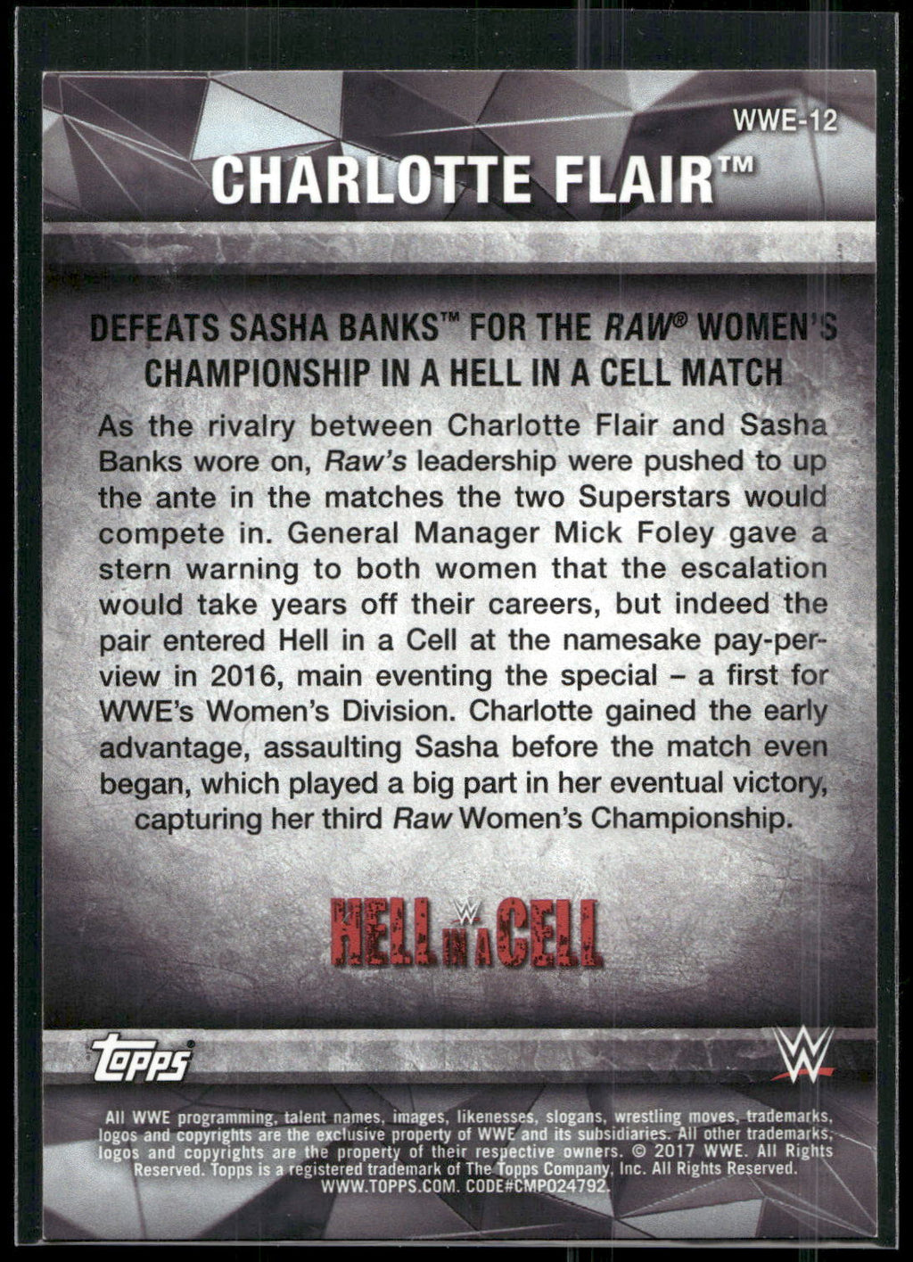 2017 Topps WWE Women's Division #WWE-12 Charlotte WWE Matches and Moments
