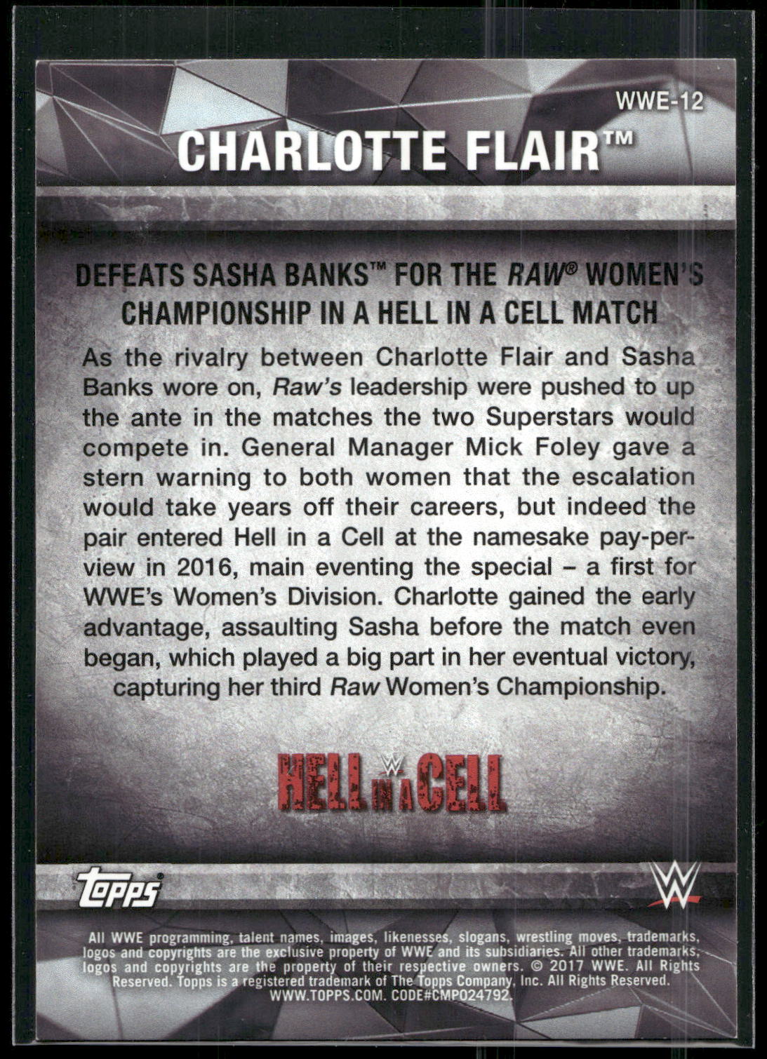 2017 Topps WWE Women's Division #WWE-12 Charlotte WWE Matches and Moments