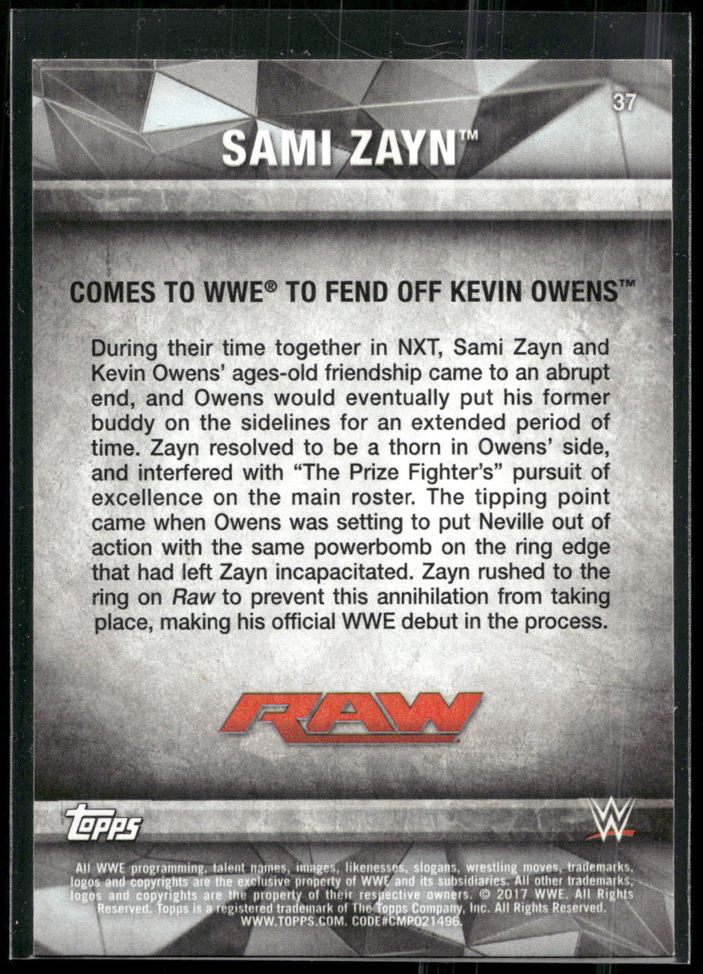 2017 Topps WWE Road To Wrestlemania #37 Sami Zayn