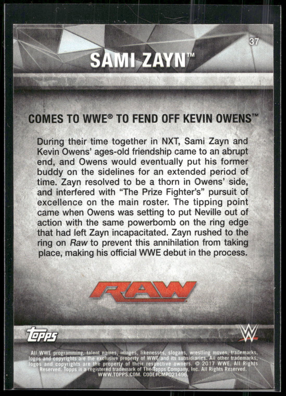2017 Topps WWE Road To Wrestlemania #37 Sami Zayn
