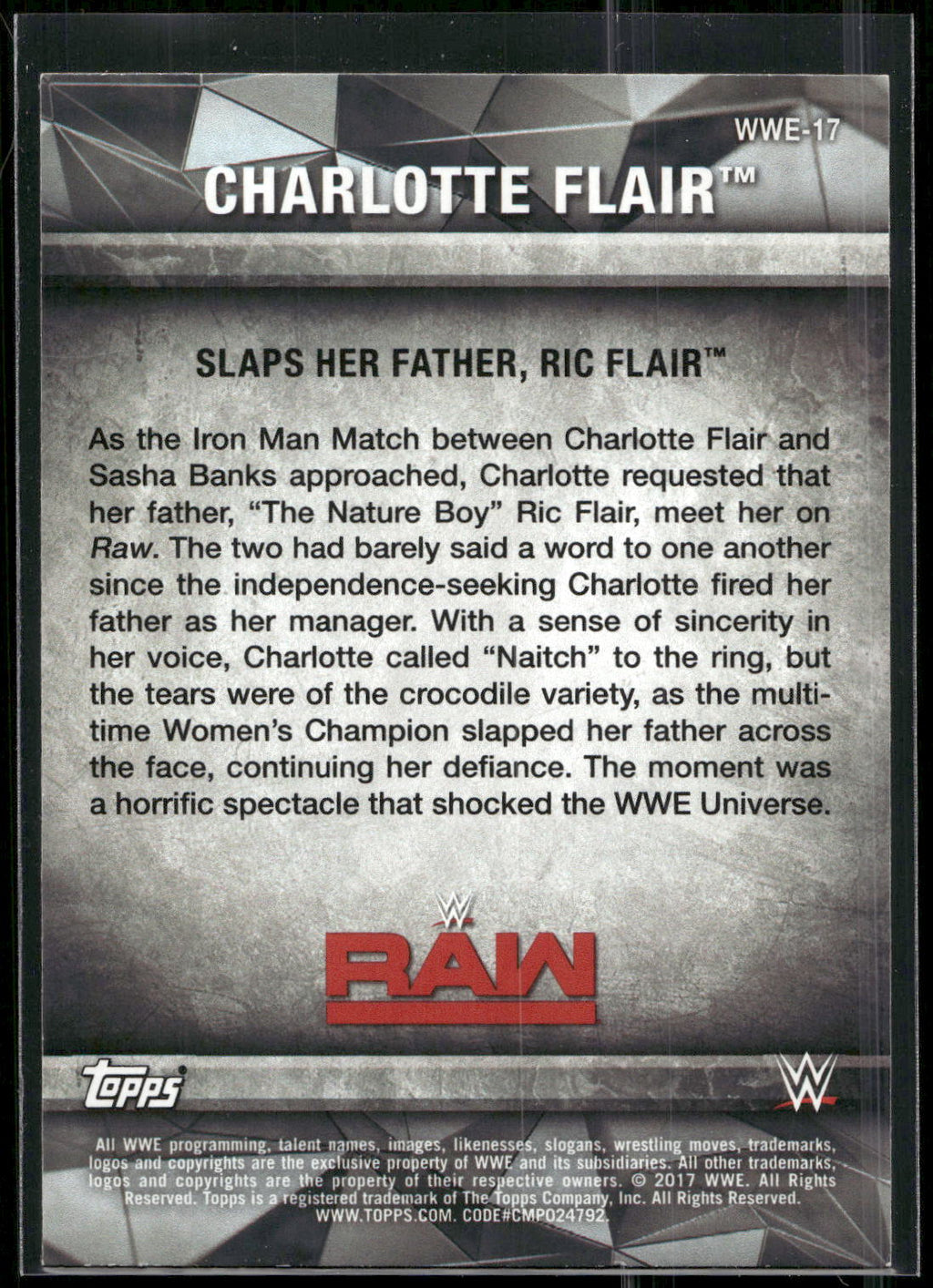 2017 Topps WWE Women's Division #WWE-17 Charlotte WWE Matches and Moments
