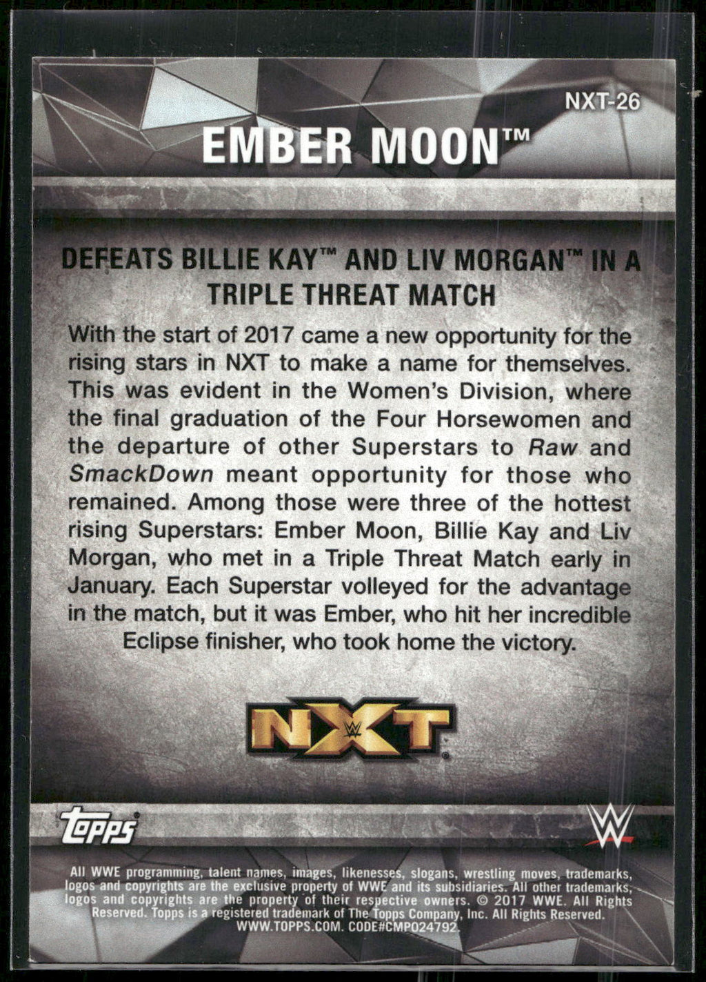 2017 Topps WWE Women's Division #NXT-26 Ember Moon NXT Matches and Moments
