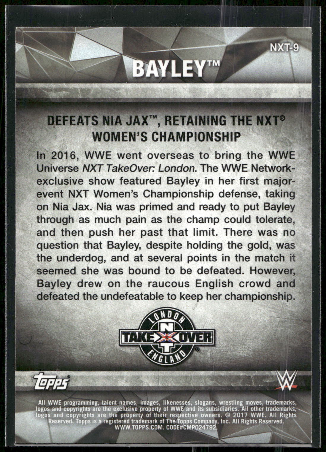 2017 Topps WWE Women's Division #NXT-9 Bayley NXT Matches and Moments