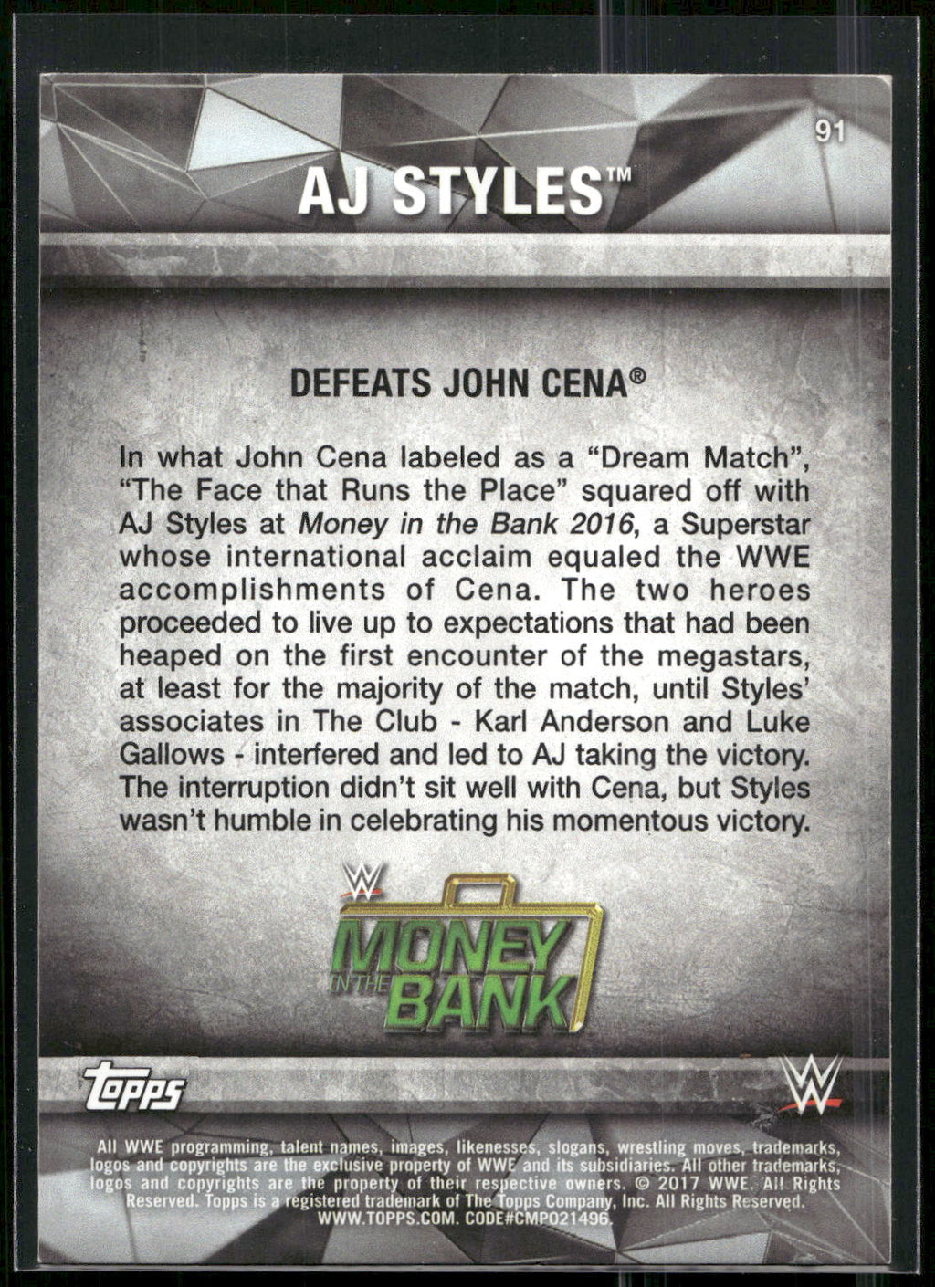 2017 Topps WWE Road To Wrestlemania #91 AJ Styles