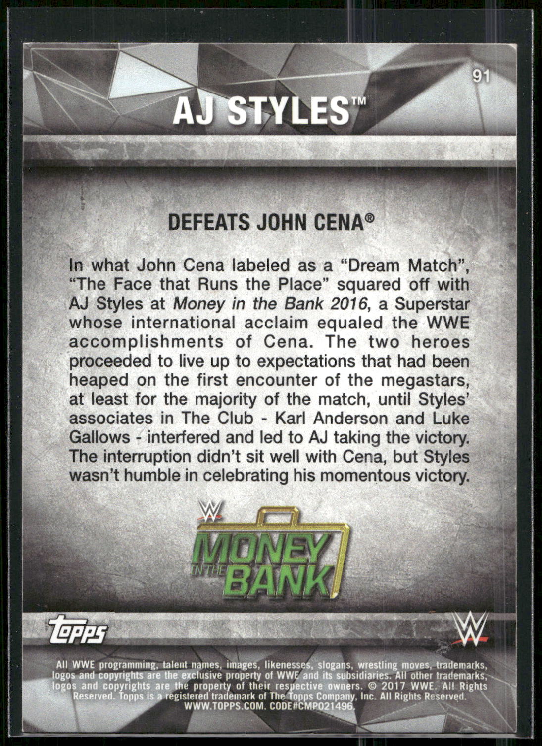 2017 Topps WWE Road To Wrestlemania #91 AJ Styles