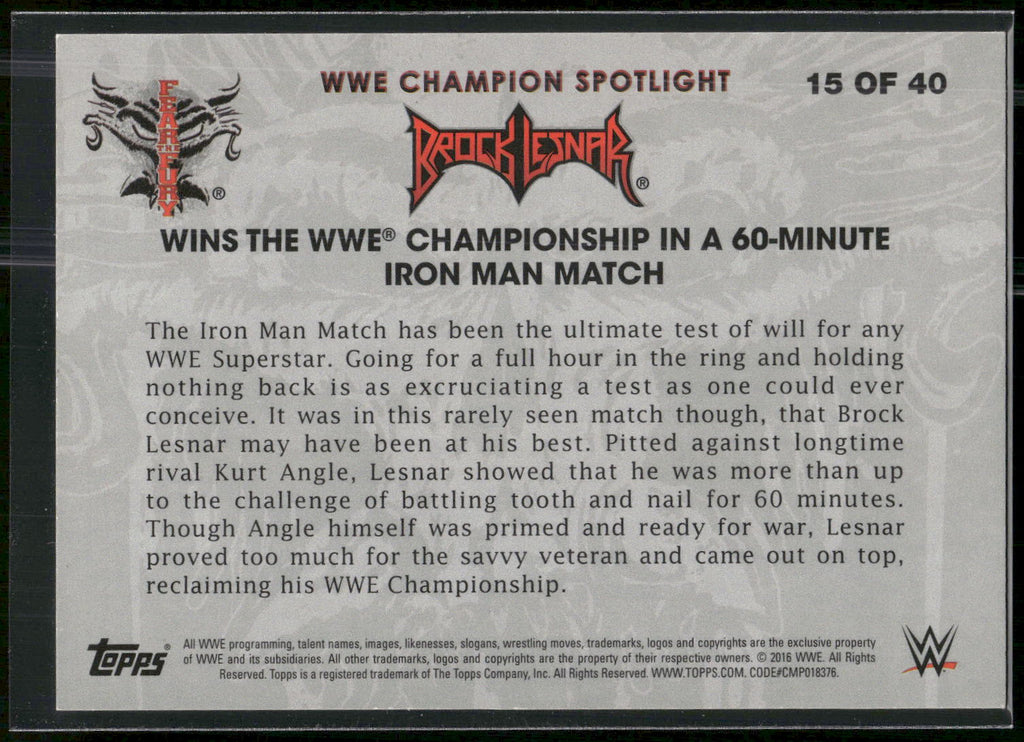 2016 Topps WWE #15 Brock Lesnar Brock Lesnar Tribute