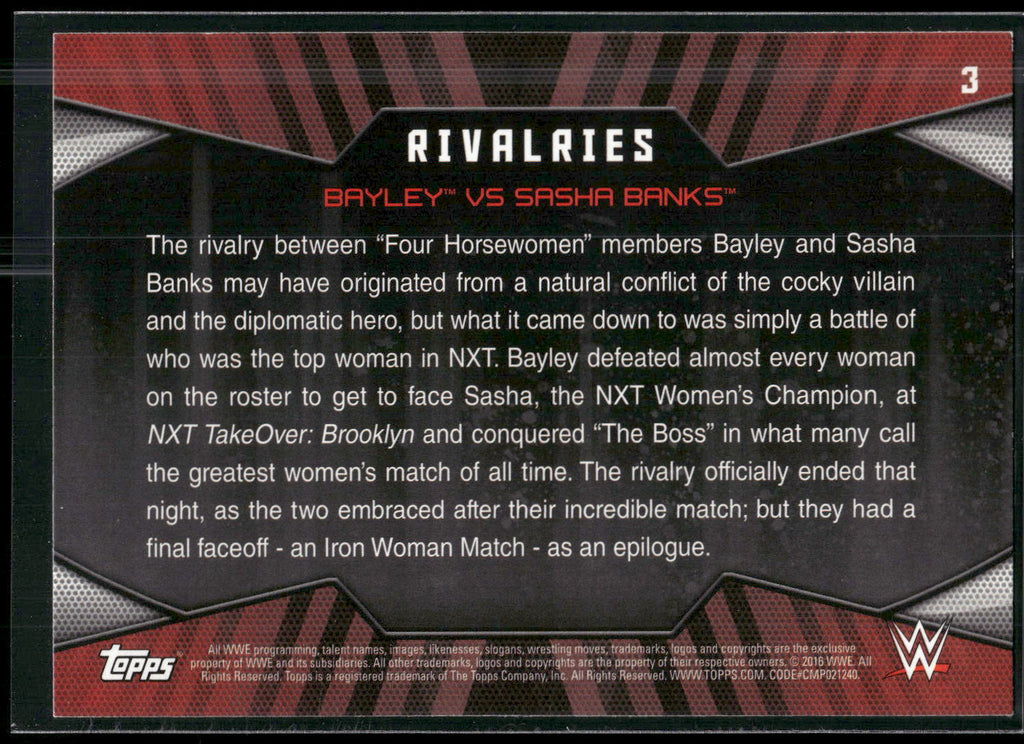 2016 Topps WWE Divas Revolution #3 Bayley vs. Sasha Banks Rivalries