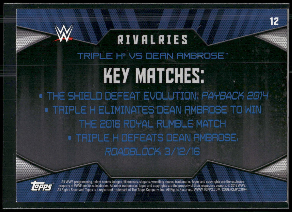 2016 Topps WWE Then Now Forever #12 Dean Ambrose / Triple H Rivalries WWE