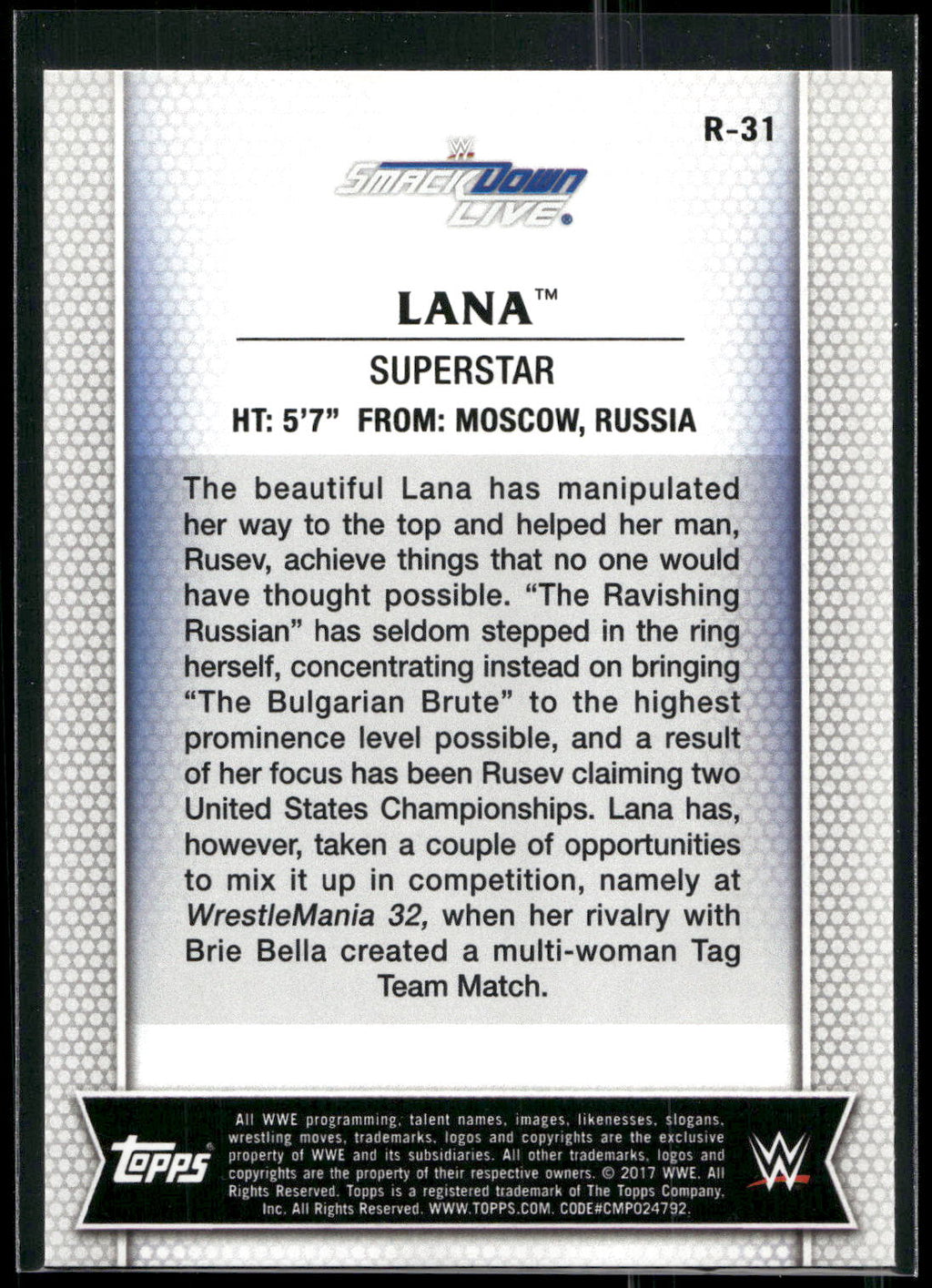 2017 Topps WWE Women's Division #R-31 Lana