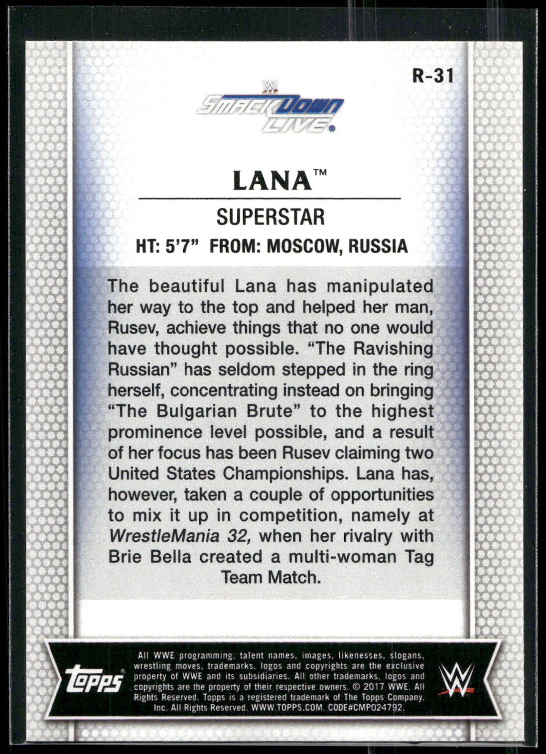 2017 Topps WWE Women's Division #R-31 Lana