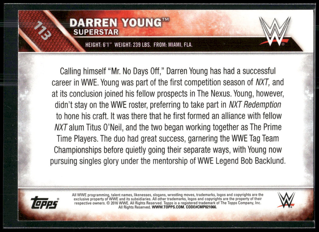 2016 Topps WWE Then Now Forever #113 Darren Young