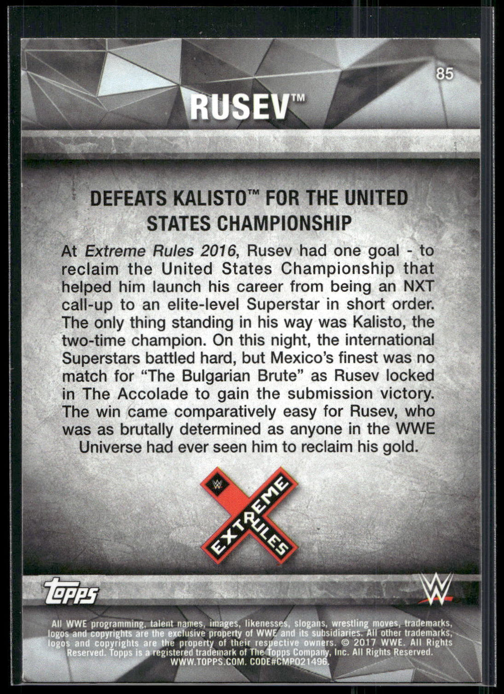 2017 Topps WWE Road To Wrestlemania #85 Rusev
