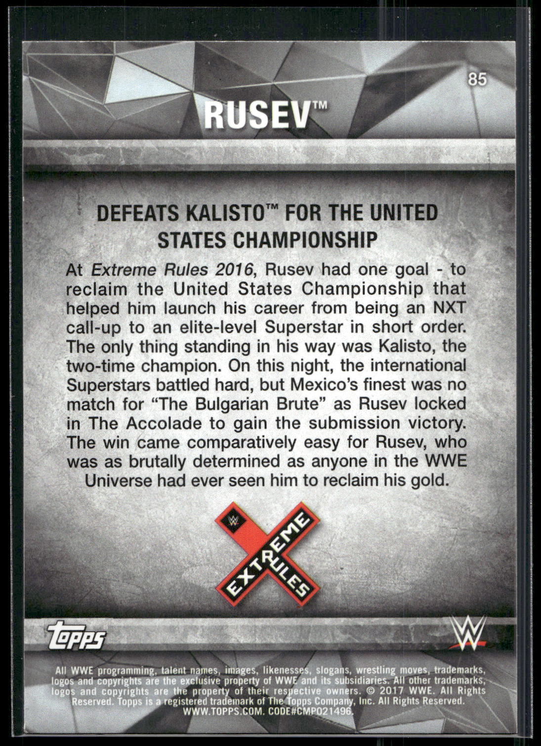 2017 Topps WWE Road To Wrestlemania #85 Rusev