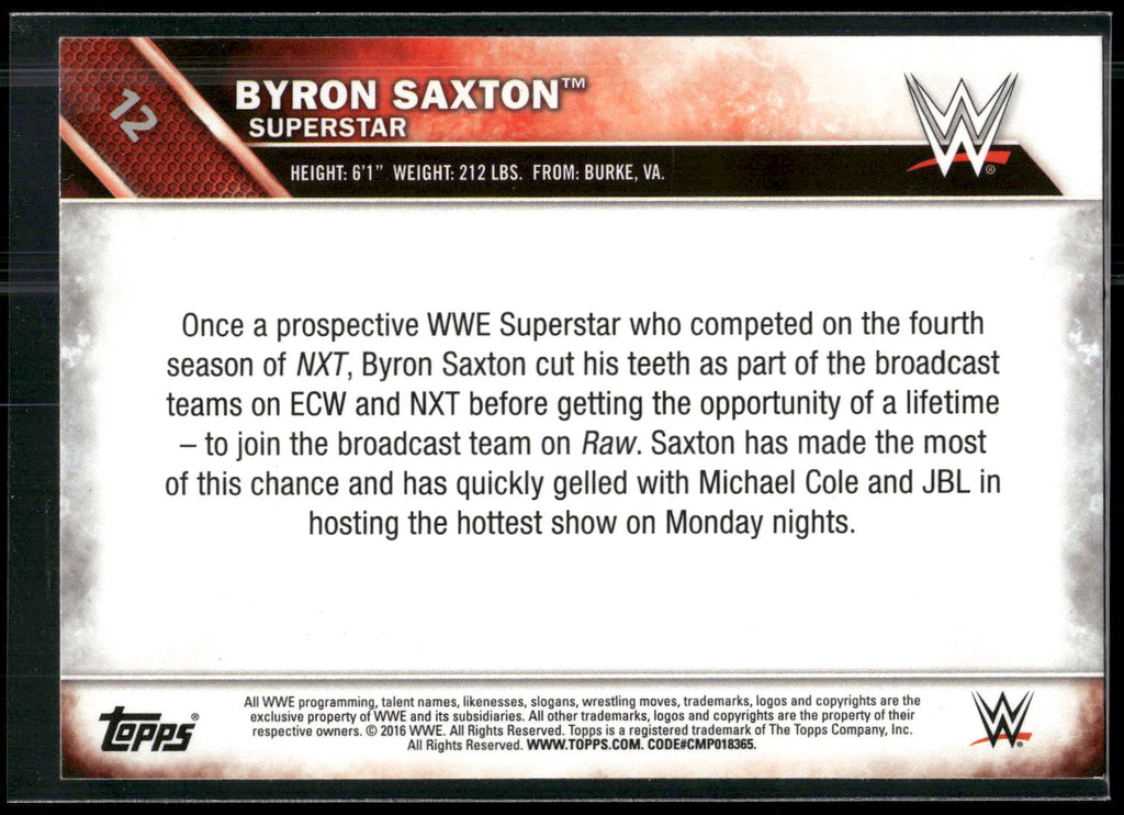 2016 Topps WWE #12 Byron Saxton