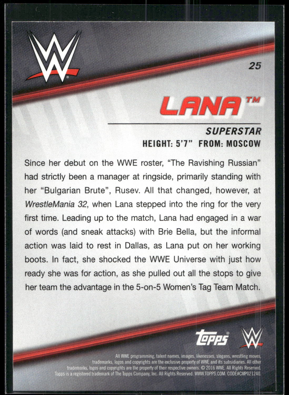 2016 Topps WWE Divas Revolution #25 Lana