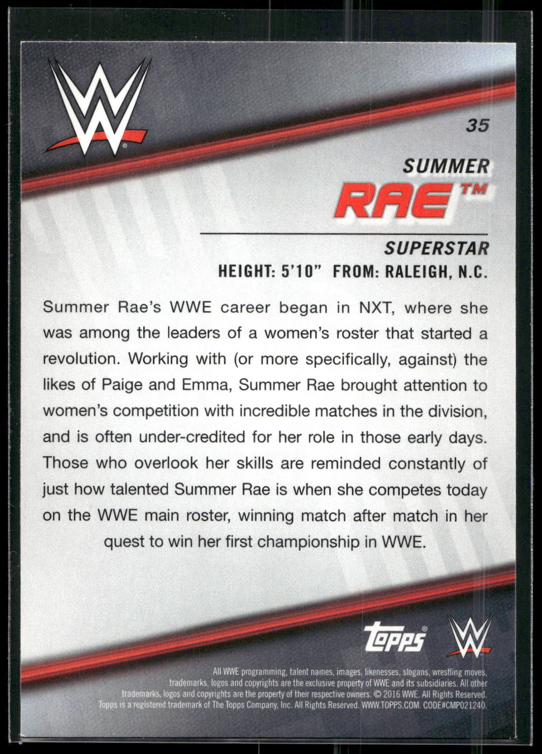 2016 Topps WWE Divas Revolution #35 Summer Rae