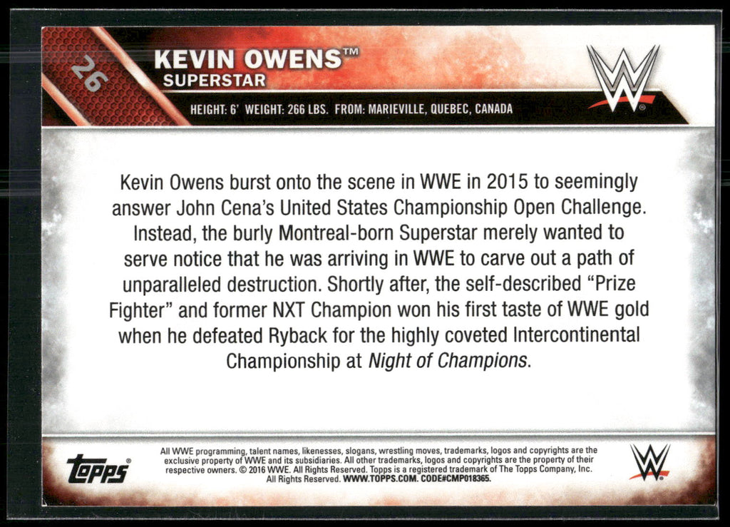 2016 Topps WWE #26 Kevin Owens