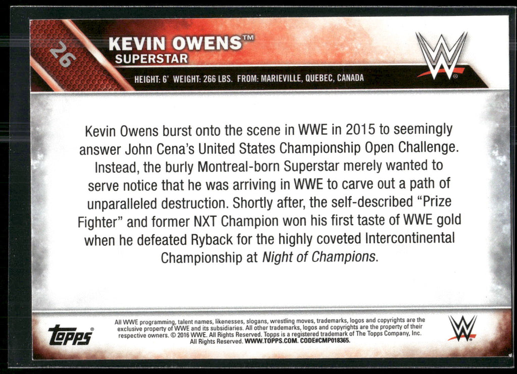 2016 Topps WWE #26 Kevin Owens
