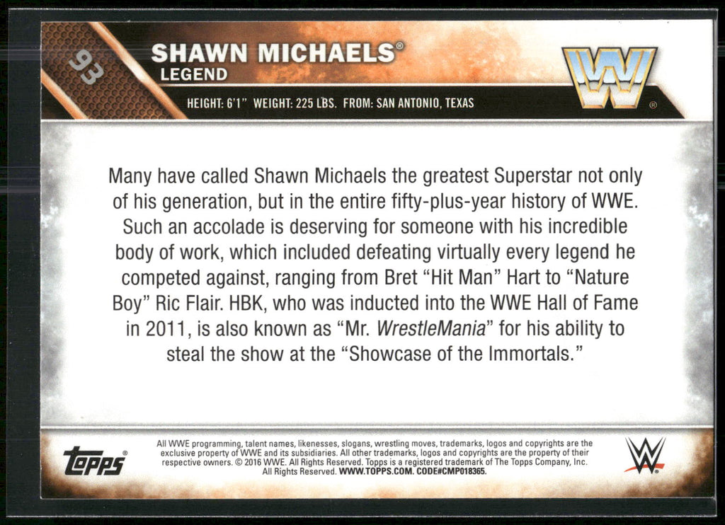 2016 Topps WWE #93 Shawn Michaels