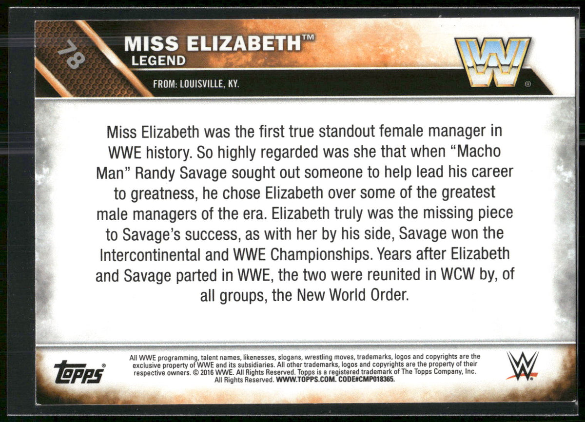 2016 Topps WWE #78 Miss Elizabeth