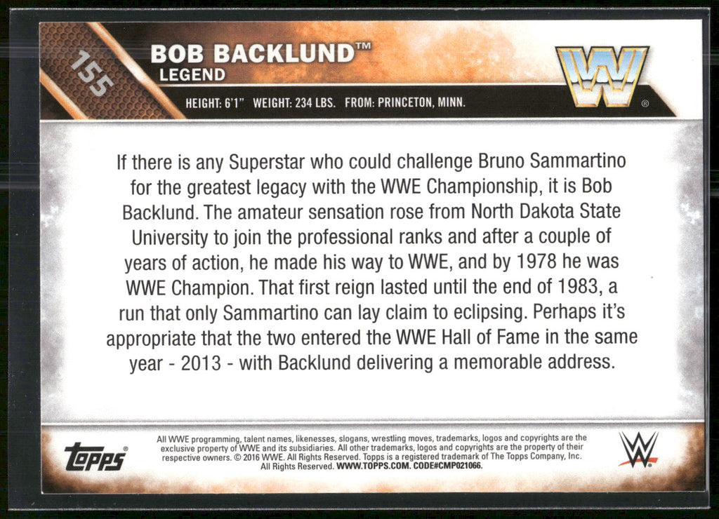 2016 Topps WWE Then Now Forever #155 Bob Backlund