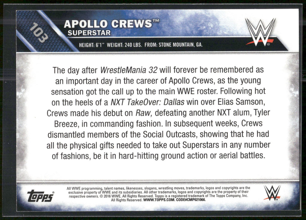 2016 Topps WWE Then Now Forever #103 Apollo Crews