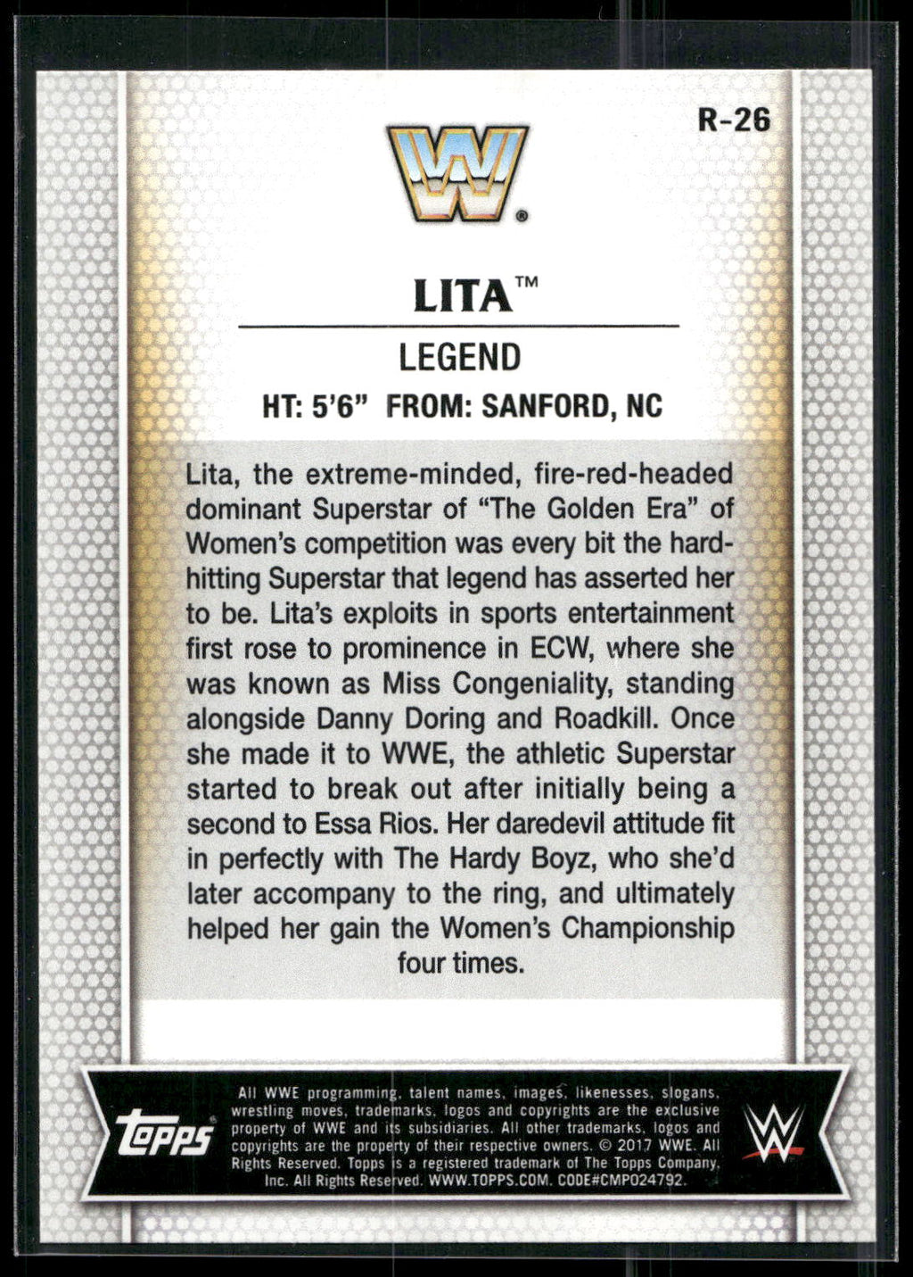 2017 Topps WWE Women's Division #R-26 Lita