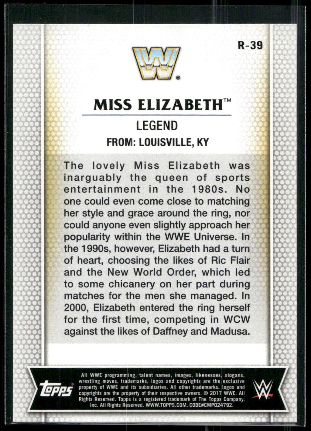 2017 Topps WWE Women's Division #R-39 Miss Elizabeth