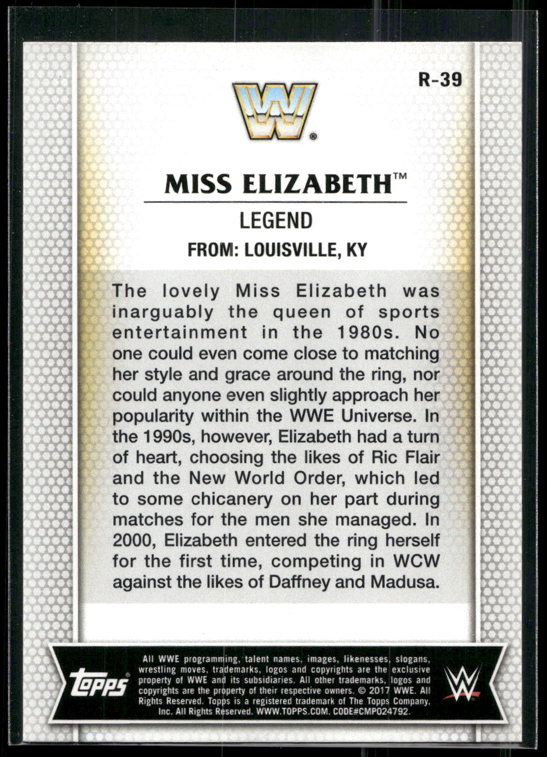 2017 Topps WWE Women's Division #R-39 Miss Elizabeth