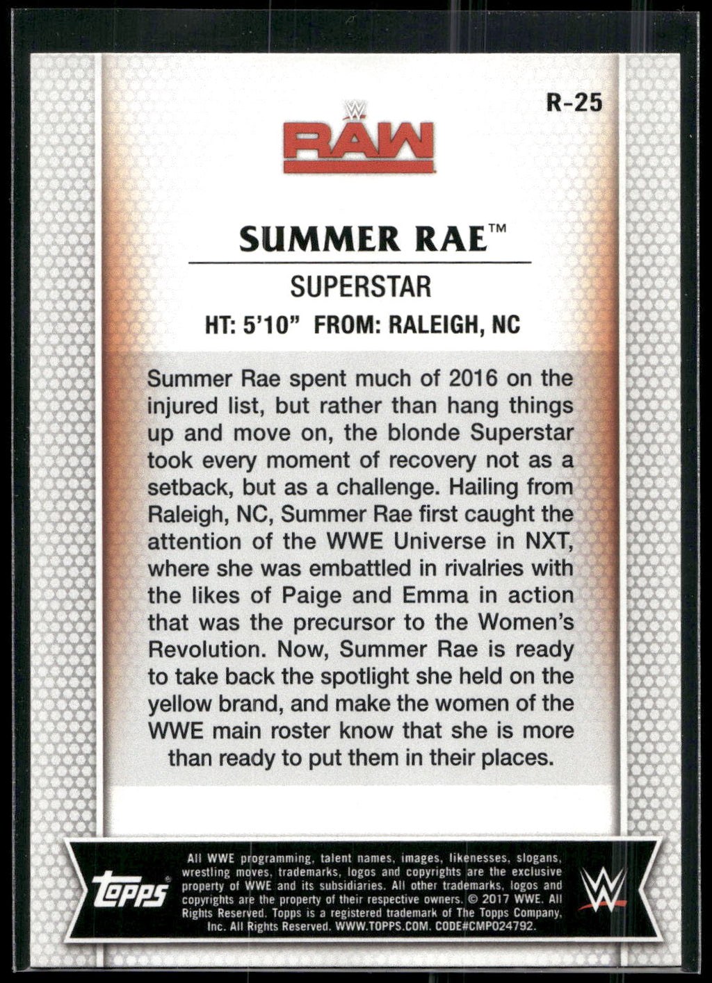 2017 Topps WWE Women's Division #R-25 Summer Rae
