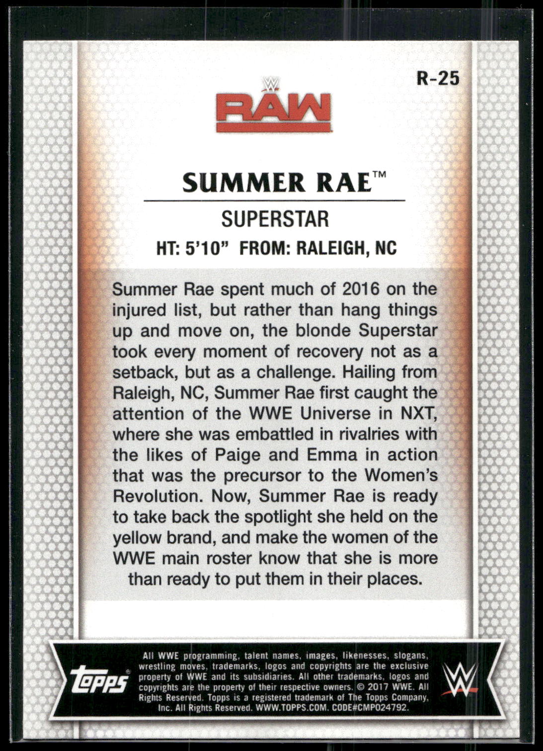 2017 Topps WWE Women's Division #R-25 Summer Rae