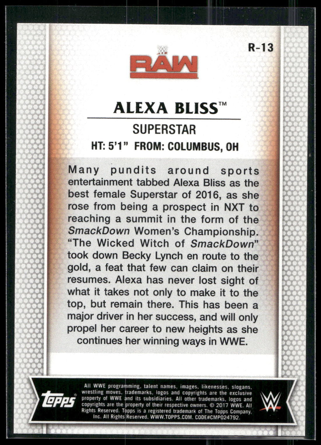 2017 Topps WWE Women's Division #R-13 Alexa Bliss