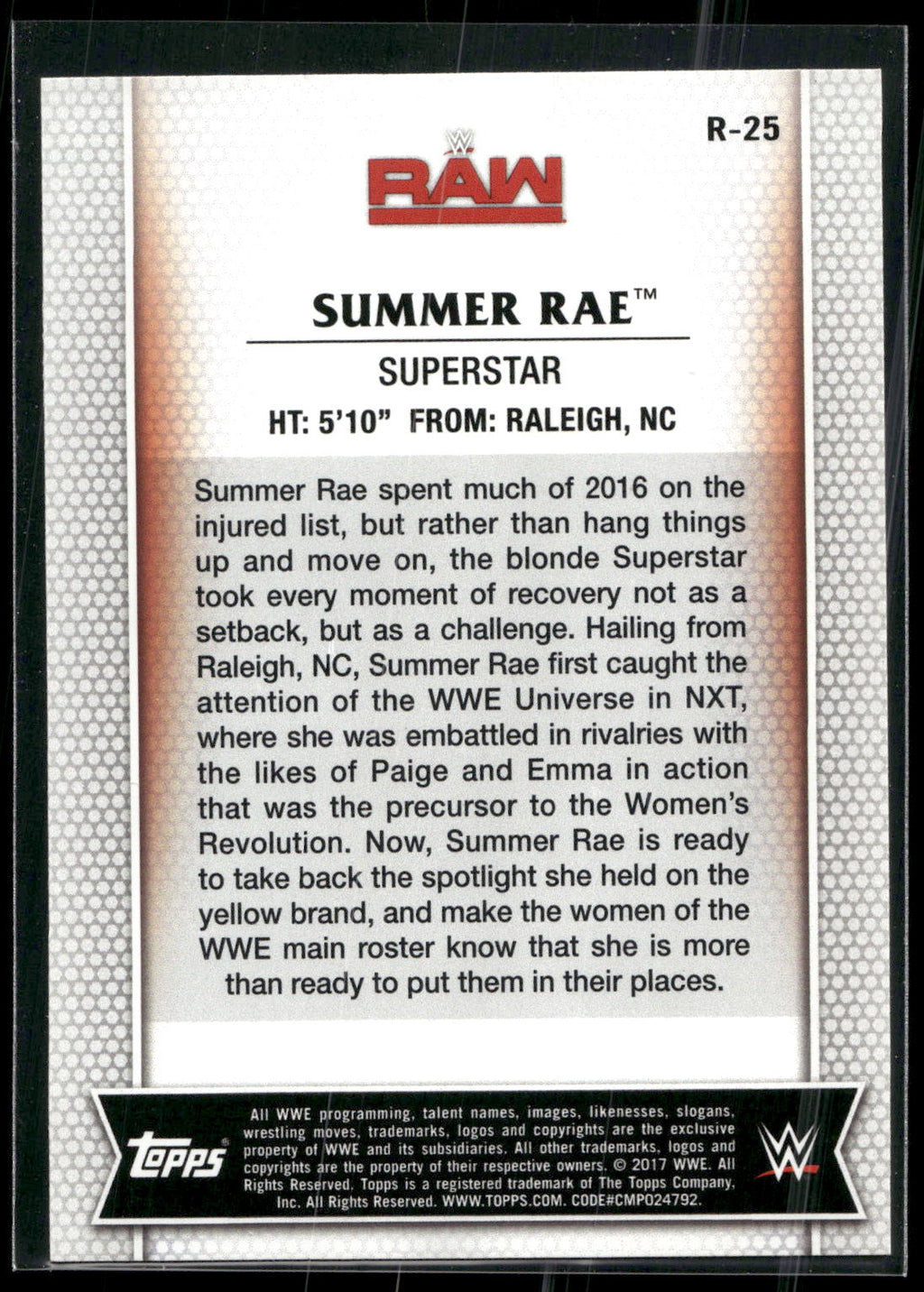 2017 Topps WWE Women's Division #R-25 Summer Rae