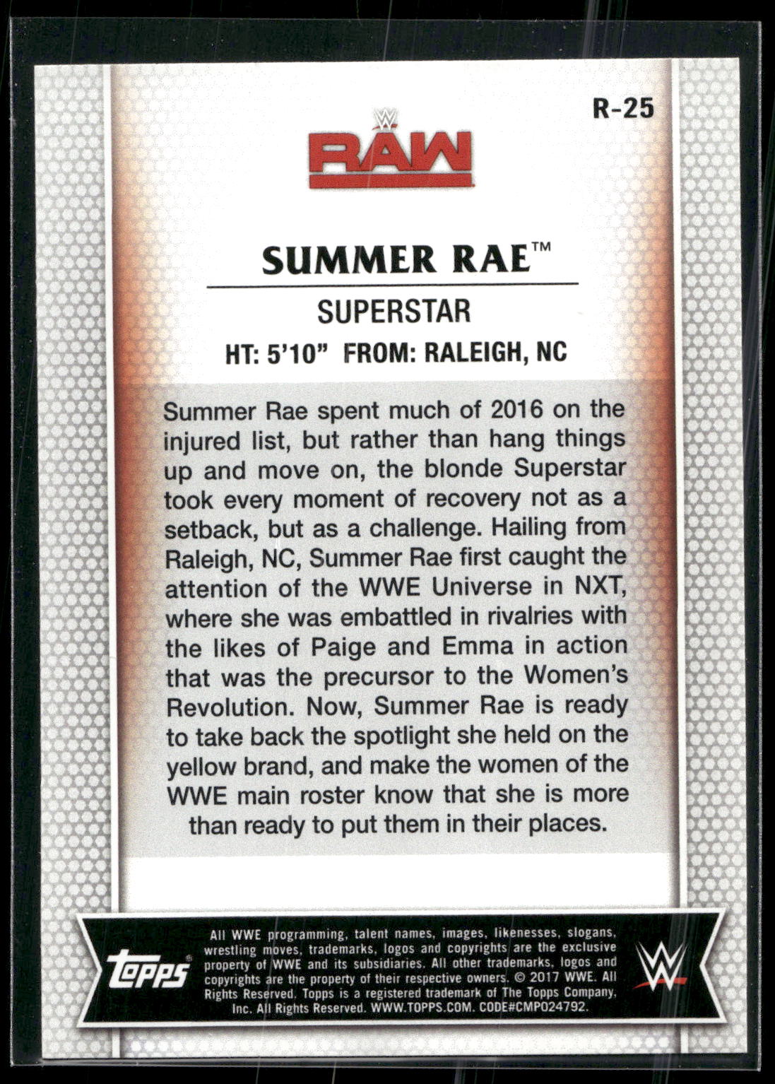2017 Topps WWE Women's Division #R-25 Summer Rae