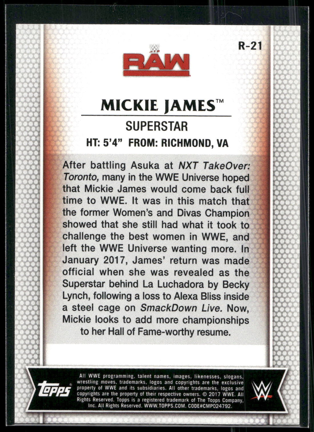 2017 Topps WWE Women's Division #R-21 Mickie James