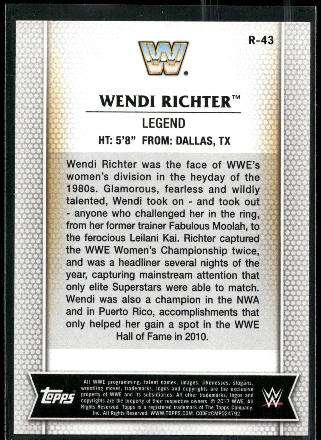 2017 Topps WWE Women's Division #R-43 Wendi Richter
