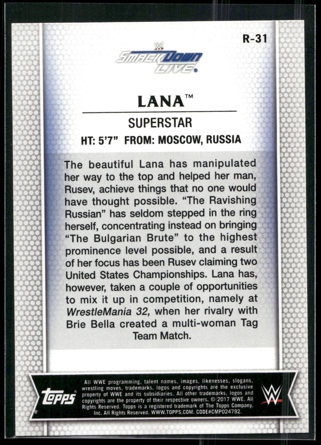 2017 Topps WWE Women's Division #R-31 Lana