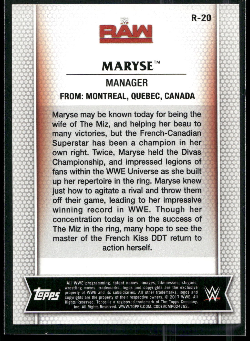 2017 Topps WWE Women's Division #R-20 Maryse