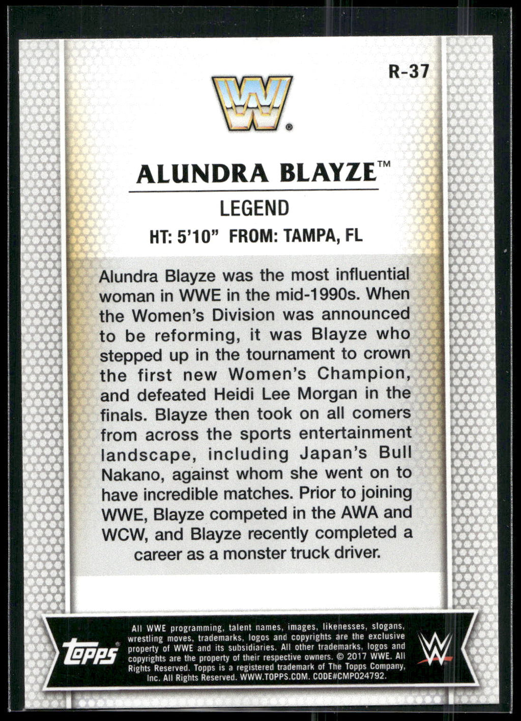 2017 Topps WWE Women's Division #R-37 Alundra Blayze