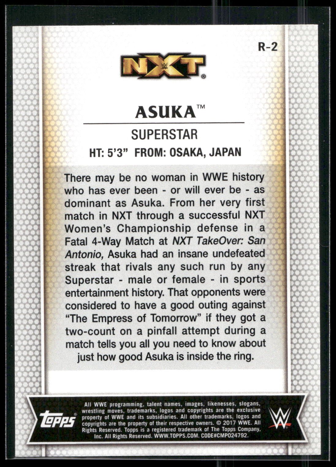 2017 Topps WWE Women's Division #R-2 Asuka