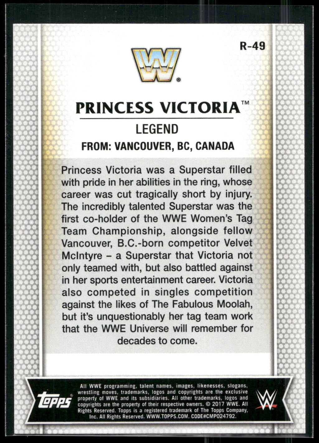2017 Topps WWE Women's Division #R-49 Princess Victoria