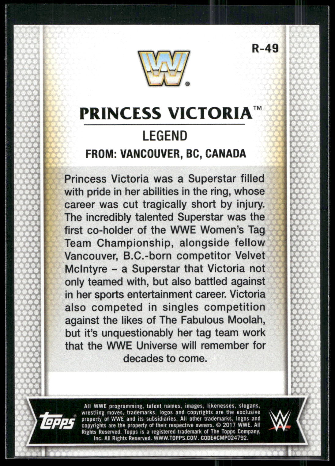 2017 Topps WWE Women's Division #R-49 Princess Victoria