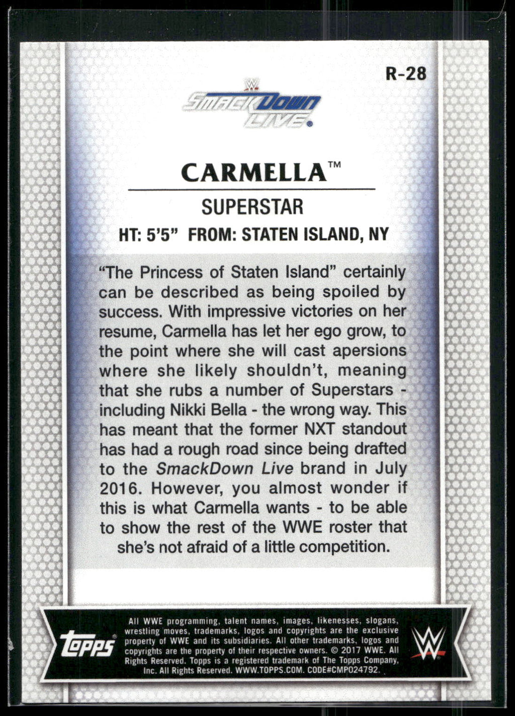 2017 Topps WWE Women's Division #R-28 Carmella