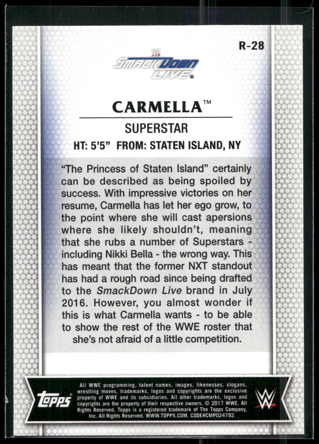 2017 Topps WWE Women's Division #R-28 Carmella