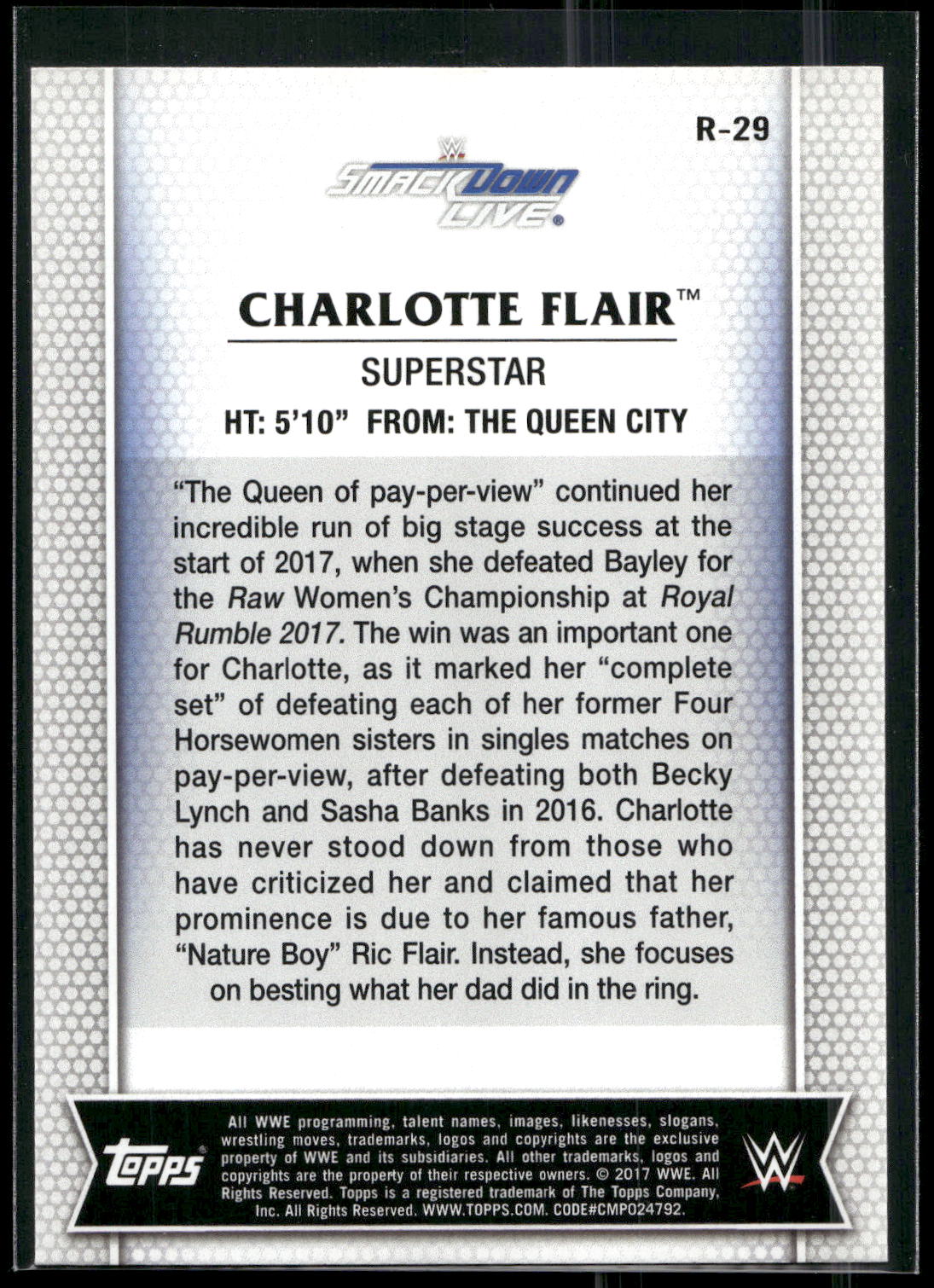 2017 Topps WWE Women's Division #R-29 Charlotte Flair